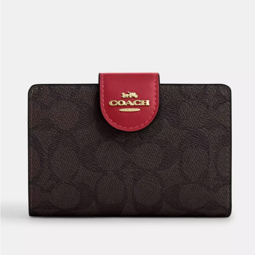 Coach Dark Brown Wallet with Red Tab